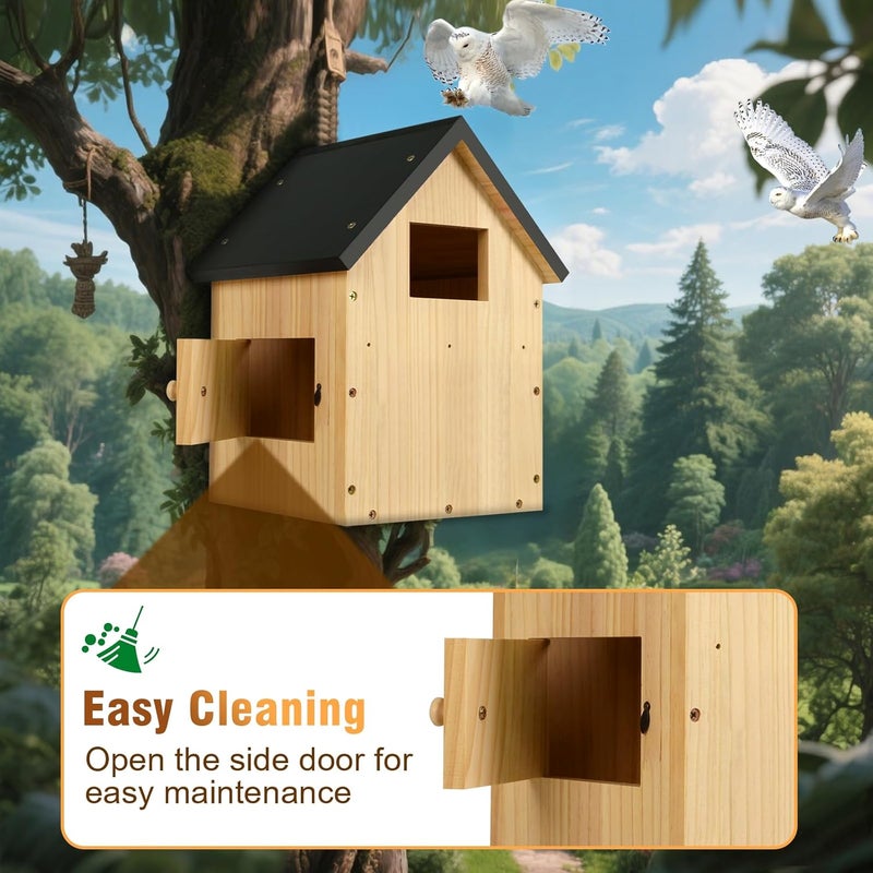 HAFTKD Owl House, Screech Wooden Owl Nesting Box, Weatherproof Design with Bird Stand, Large Opening, Mounted Birdhouse for Garden & Outdoor - Image 3